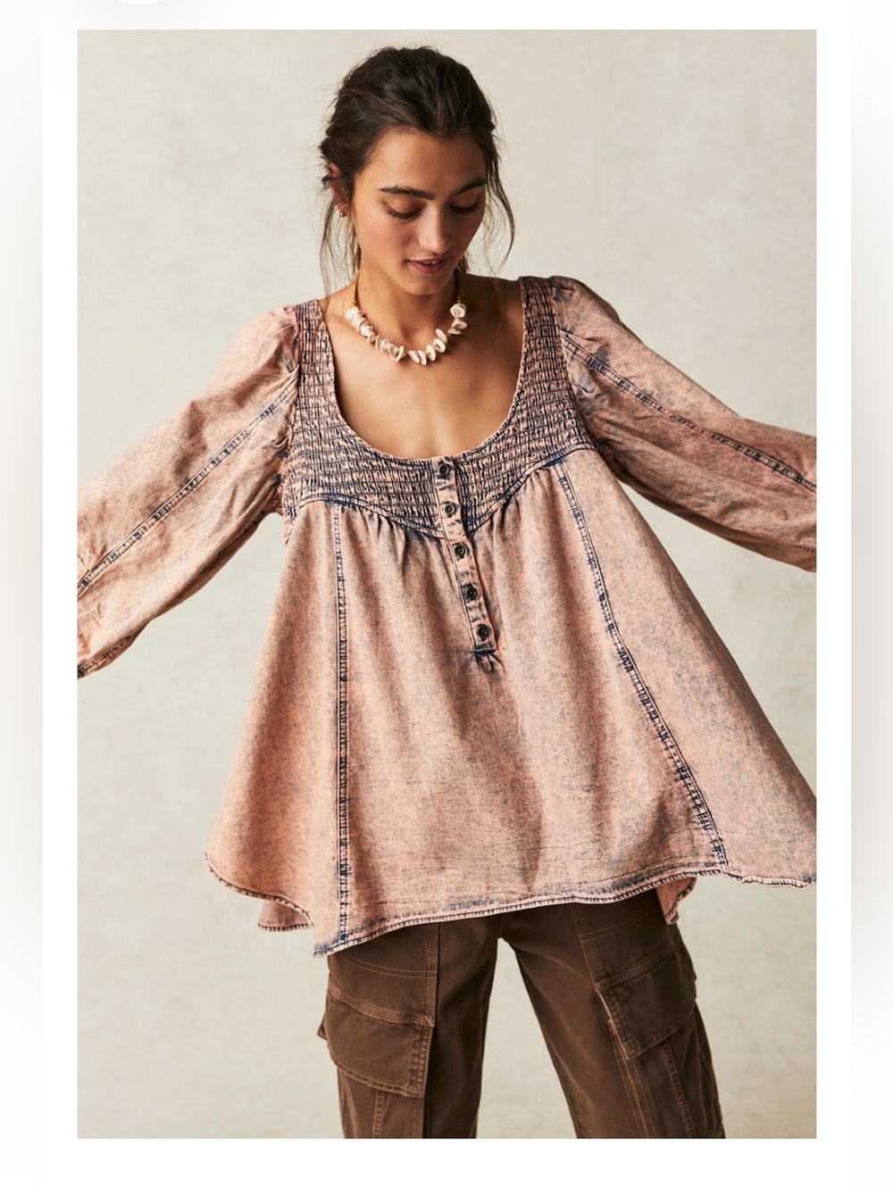 Free people smock it to me denim top S